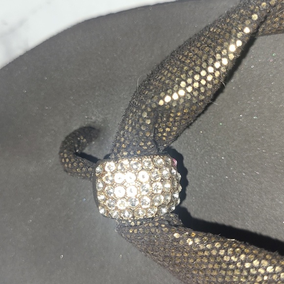 Guess Flip Flops Sandals black gold crystal rhinestone 1" platform bling - Picture 8 of 8